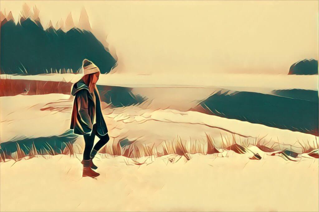 woman walking at lake in leggings