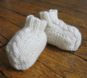 Baby Aran Booties in white in merino wool