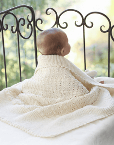 Princess Chantilly baby blanket in champagne merino wool yarn