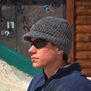Knit Beanie Visor Cap Winter Ski Snowboard Hat Un/Cuffed for Ear Flaps Women Men 